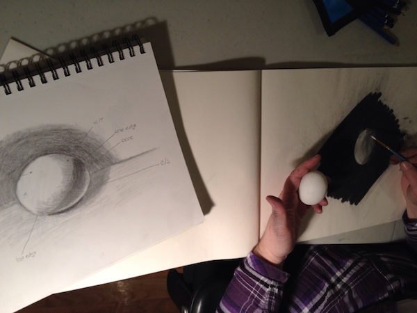 Student drawing egg École d'art Pointe-Saint-Charles Art School Class